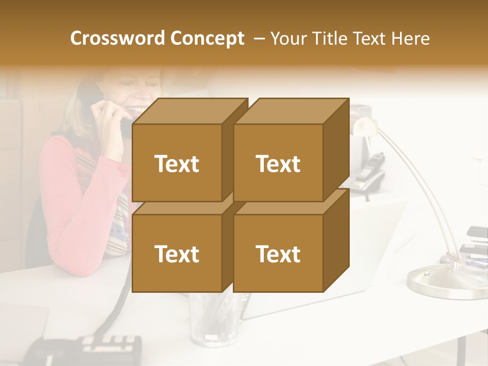 Woman In Home Office On Phone PowerPoint Template