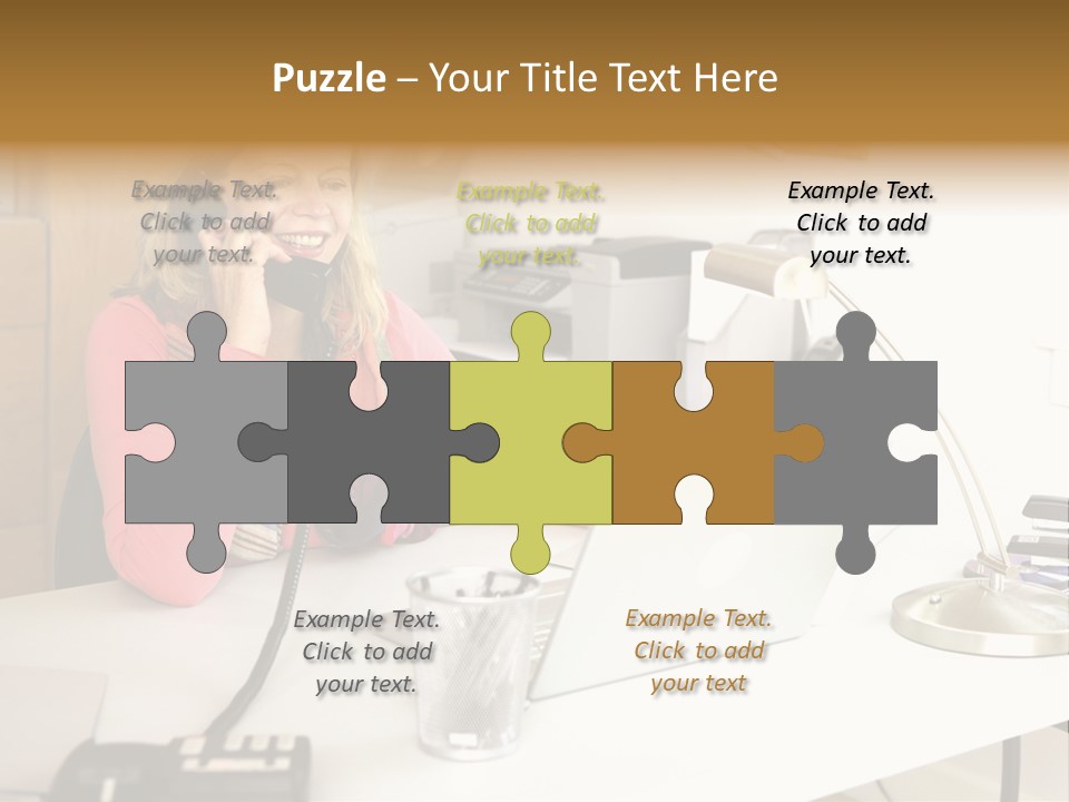 Woman In Home Office On Phone PowerPoint Template