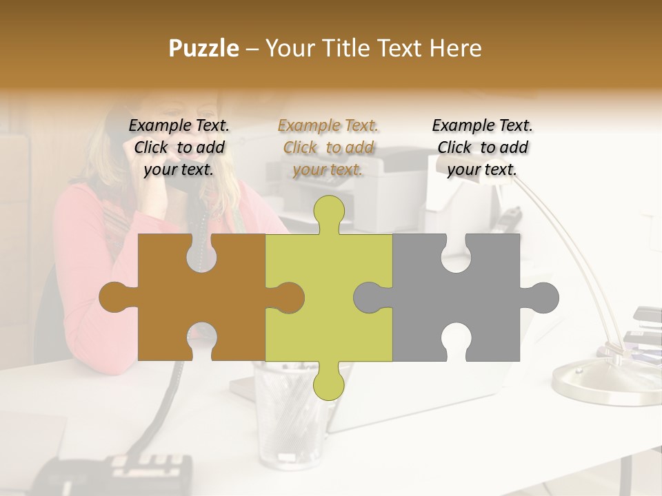 Woman In Home Office On Phone PowerPoint Template