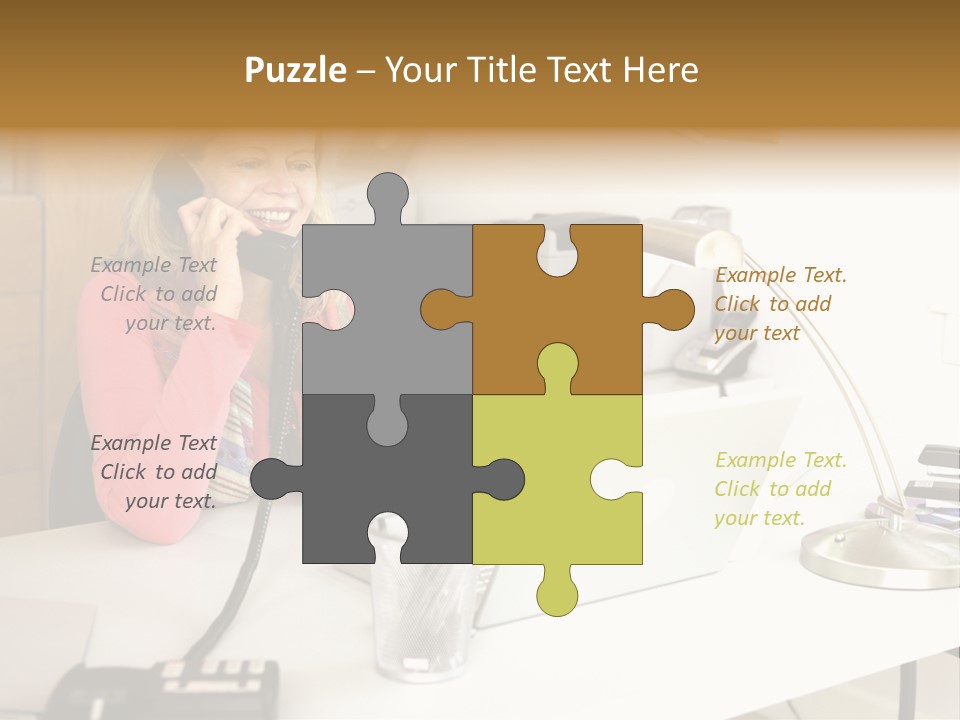 Woman In Home Office On Phone PowerPoint Template