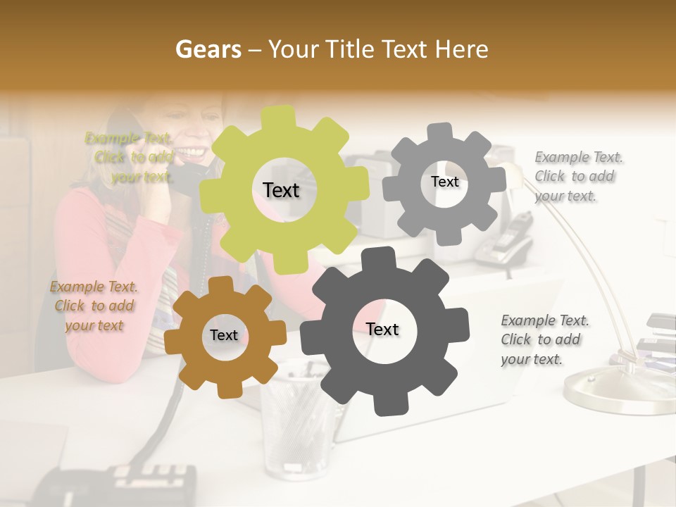 Woman In Home Office On Phone PowerPoint Template