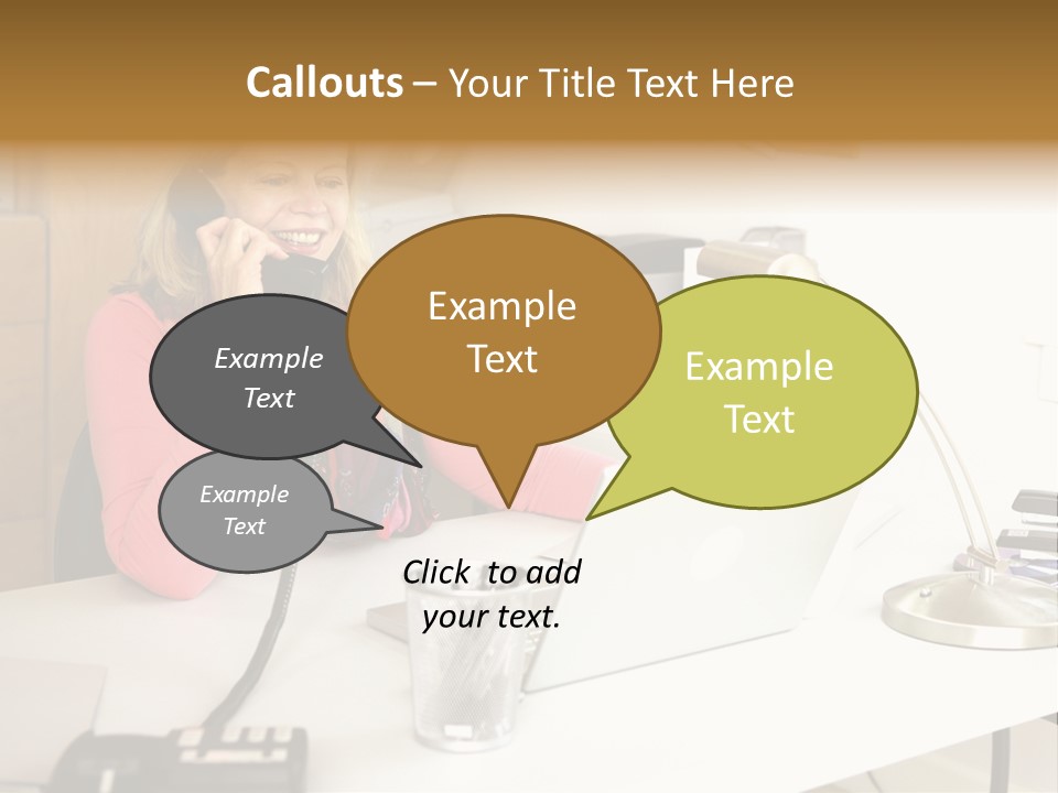 Woman In Home Office On Phone PowerPoint Template