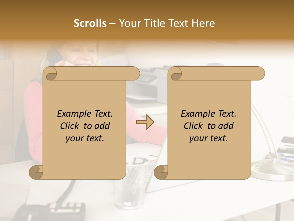 Woman In Home Office On Phone PowerPoint Template