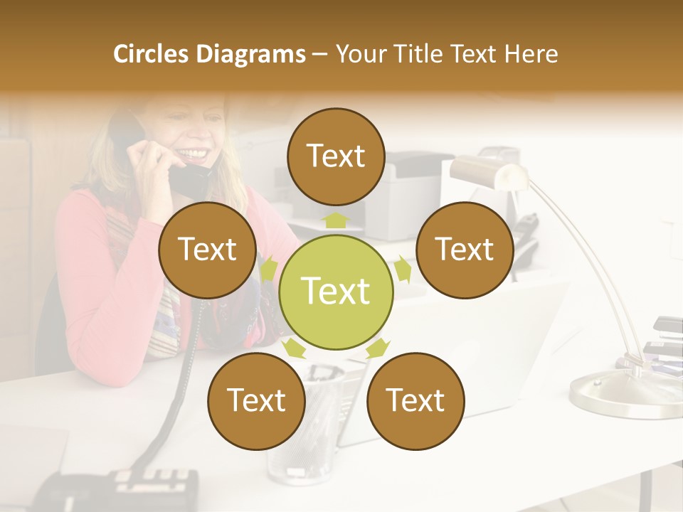 Woman In Home Office On Phone PowerPoint Template