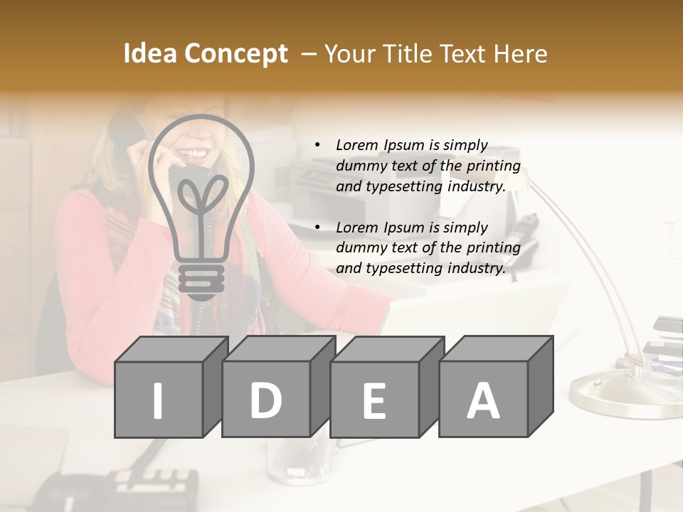 Woman In Home Office On Phone PowerPoint Template