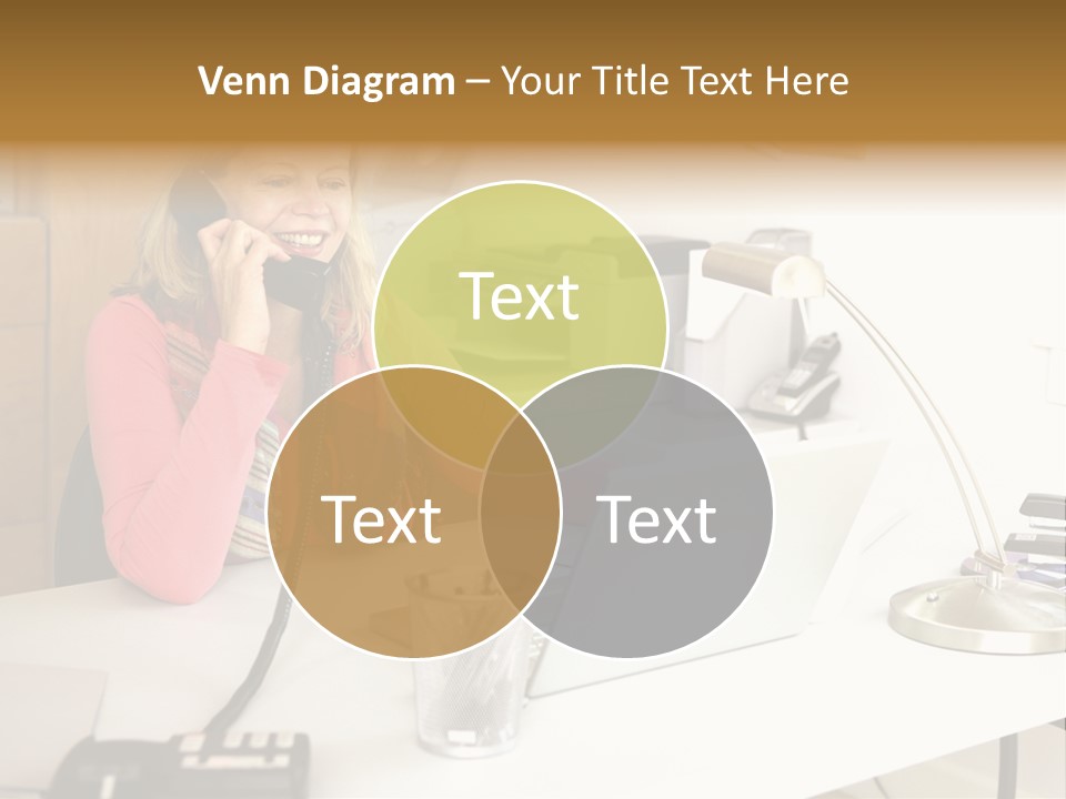 Woman In Home Office On Phone PowerPoint Template