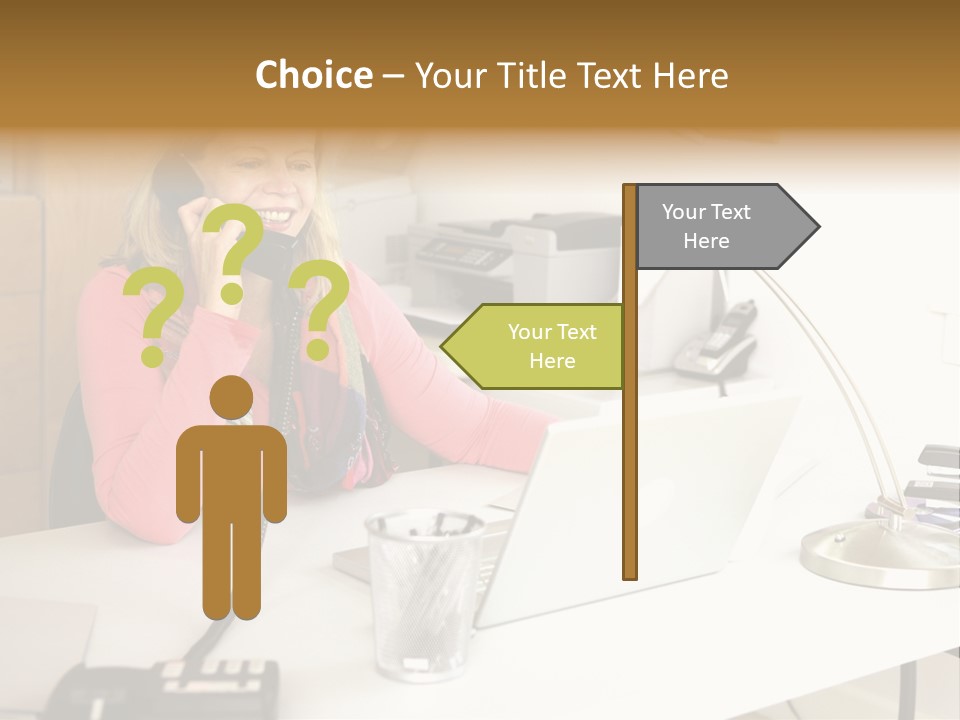 Woman In Home Office On Phone PowerPoint Template