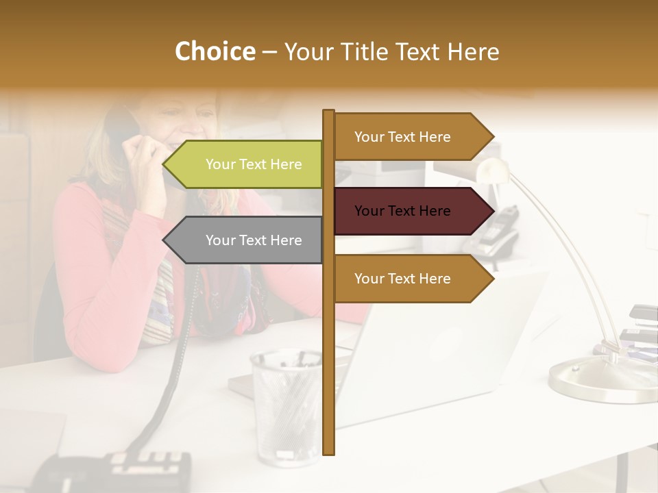 Woman In Home Office On Phone PowerPoint Template