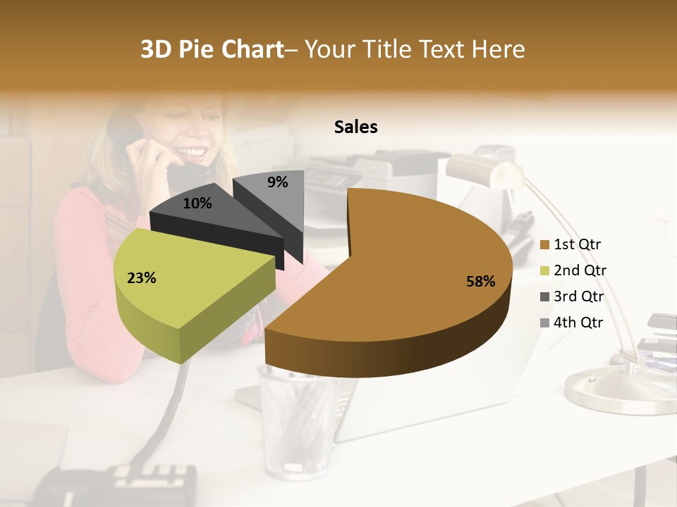 Woman In Home Office On Phone PowerPoint Template