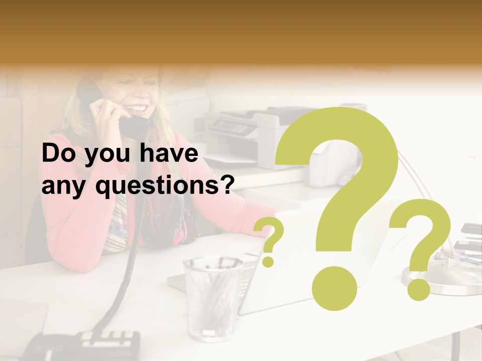 Woman In Home Office On Phone PowerPoint Template