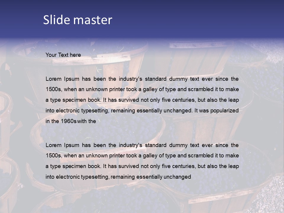 Blue Grapes After The Harvest In Wedge Baskets PowerPoint Template