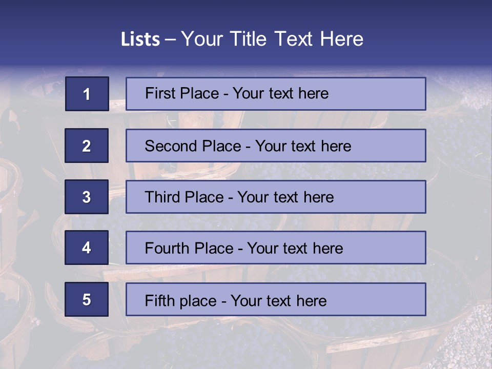 Blue Grapes After The Harvest In Wedge Baskets PowerPoint Template