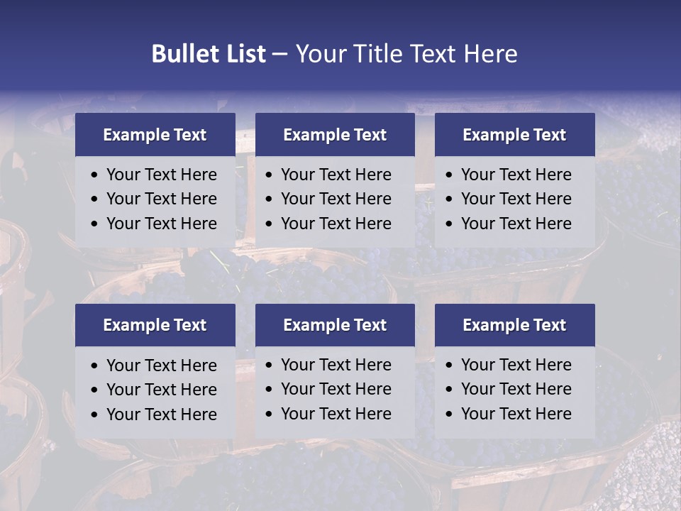 Blue Grapes After The Harvest In Wedge Baskets PowerPoint Template