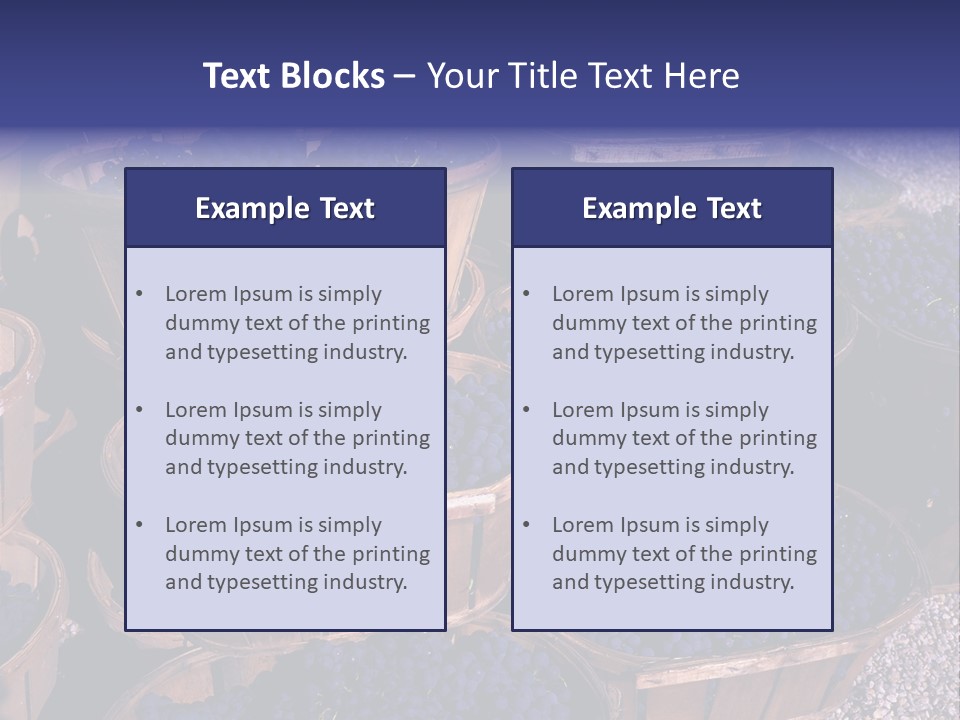 Blue Grapes After The Harvest In Wedge Baskets PowerPoint Template