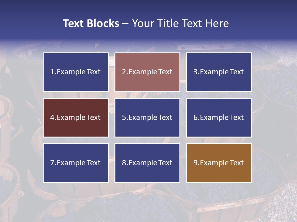 Blue Grapes After The Harvest In Wedge Baskets PowerPoint Template