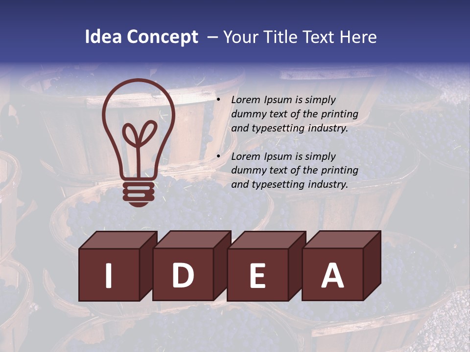 Blue Grapes After The Harvest In Wedge Baskets PowerPoint Template