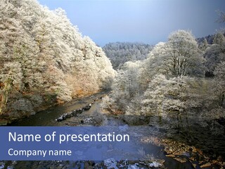 Winter Wonderland, A Stunning Bright Decembers Day With Ice On The River And Mists And Frost On The Trees And The Light Almost Creating A 3D Effect At Starwood In Northumberland, England PowerPoint Template