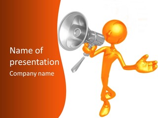 An Orange Man With A Megaphone On A White Background PowerPoint Template