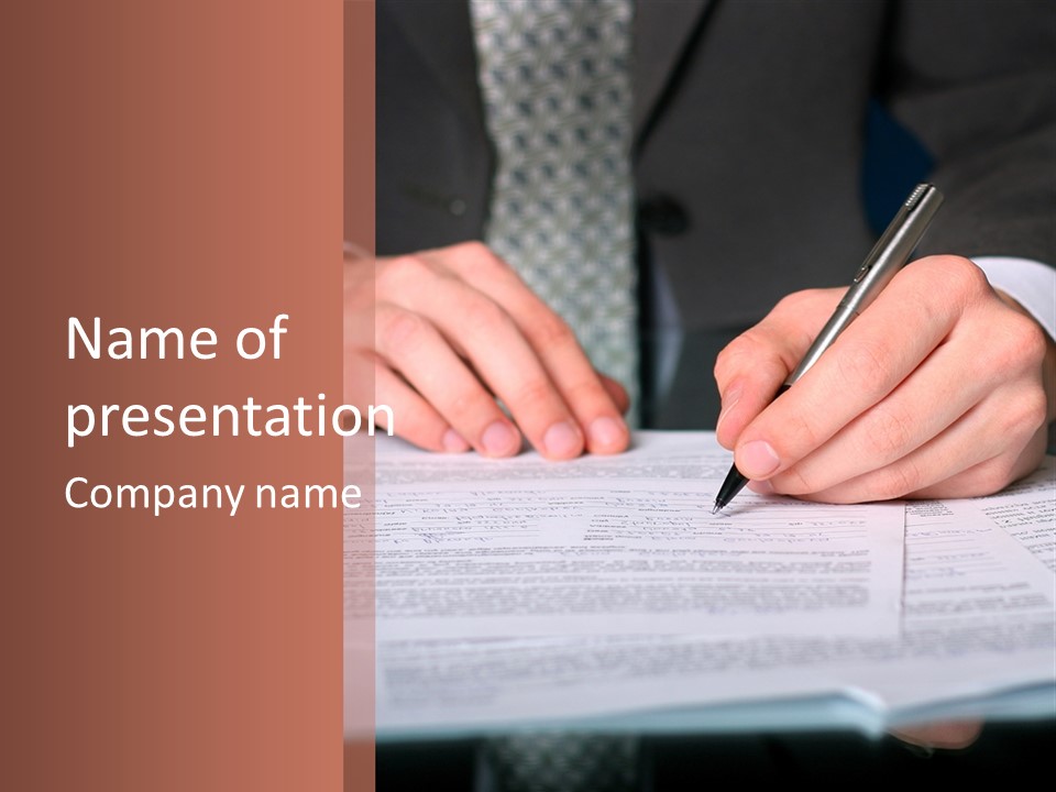 Businessman Writing On A Form PowerPoint Template