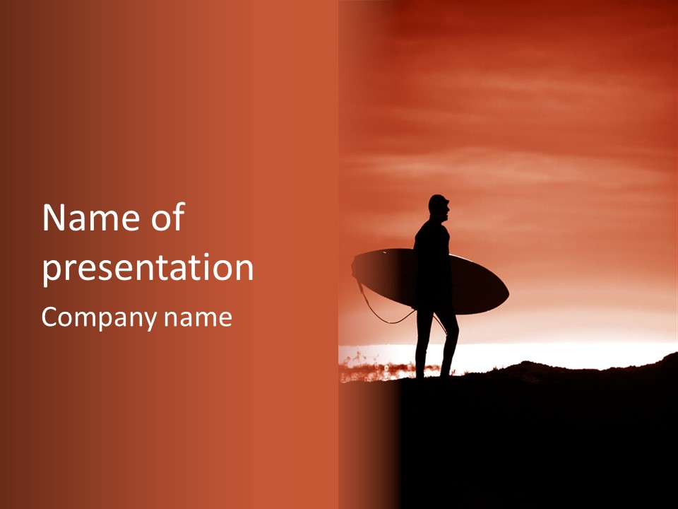 Surfer About To Enter The Surf At Sunset On A Cliff In Santa Cruz, Ca. PowerPoint Template