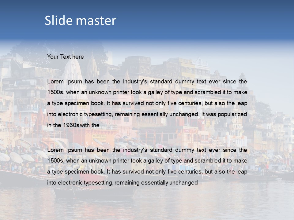 Boats And Reflection In Water At The Main Ghat In Varanasi On A Sunny Day PowerPoint Template