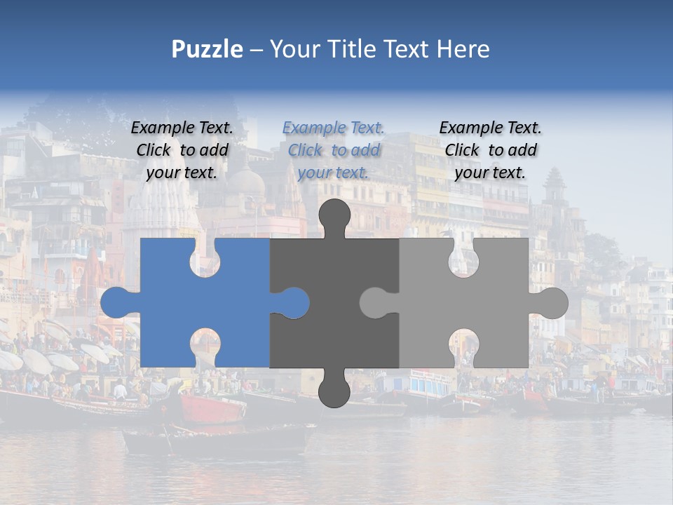 Boats And Reflection In Water At The Main Ghat In Varanasi On A Sunny Day PowerPoint Template