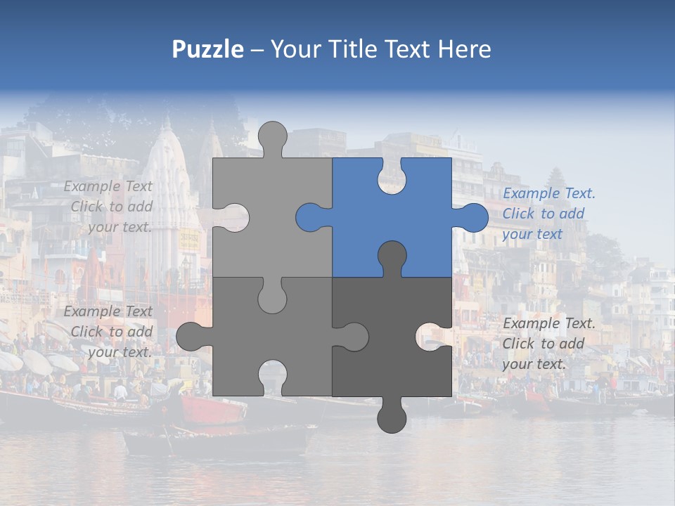 Boats And Reflection In Water At The Main Ghat In Varanasi On A Sunny Day PowerPoint Template