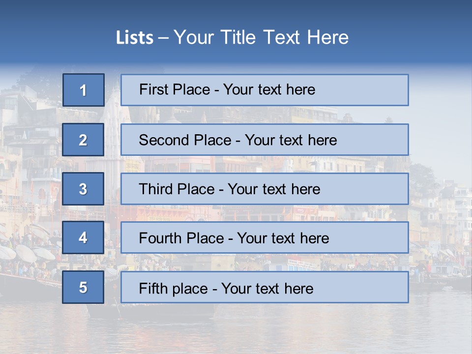 Boats And Reflection In Water At The Main Ghat In Varanasi On A Sunny Day PowerPoint Template