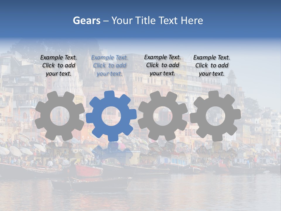 Boats And Reflection In Water At The Main Ghat In Varanasi On A Sunny Day PowerPoint Template