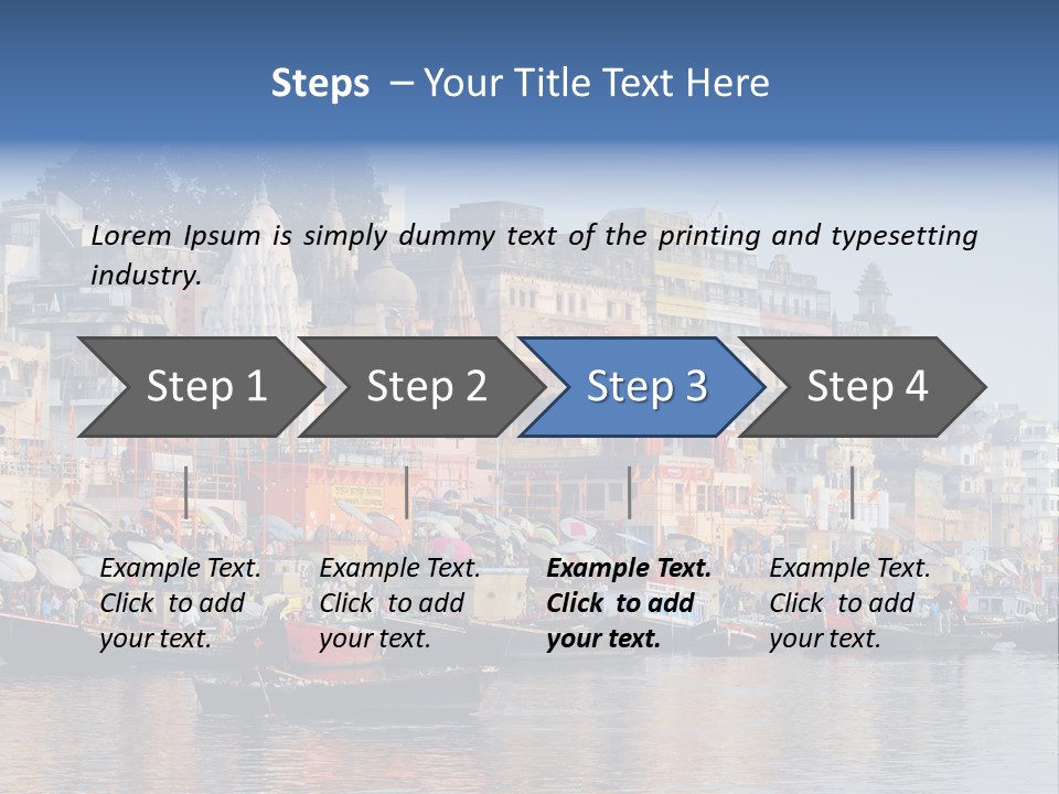 Boats And Reflection In Water At The Main Ghat In Varanasi On A Sunny Day PowerPoint Template