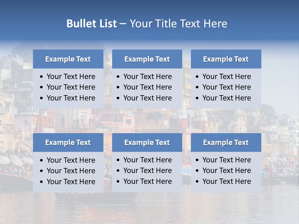 Boats And Reflection In Water At The Main Ghat In Varanasi On A Sunny Day PowerPoint Template