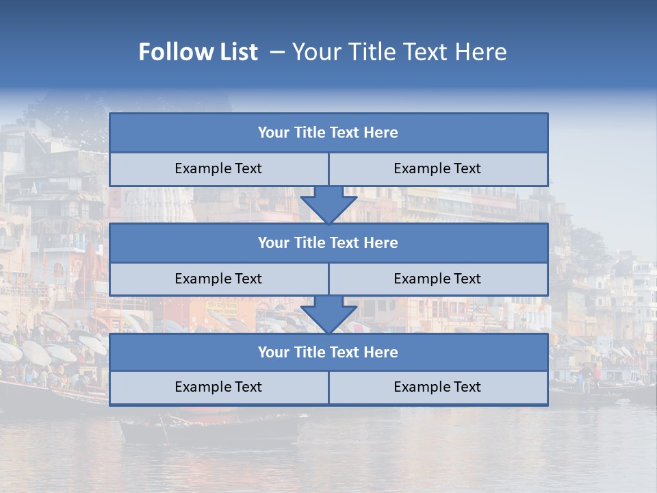 Boats And Reflection In Water At The Main Ghat In Varanasi On A Sunny Day PowerPoint Template