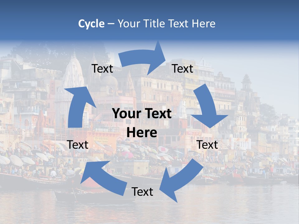 Boats And Reflection In Water At The Main Ghat In Varanasi On A Sunny Day PowerPoint Template