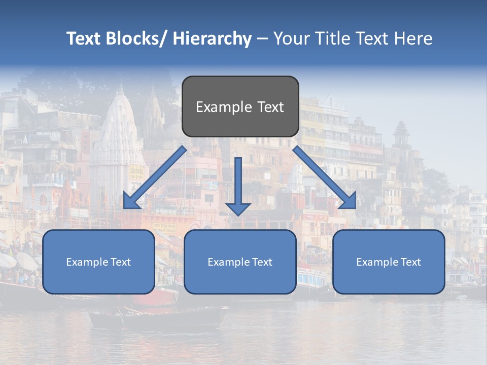 Boats And Reflection In Water At The Main Ghat In Varanasi On A Sunny Day PowerPoint Template