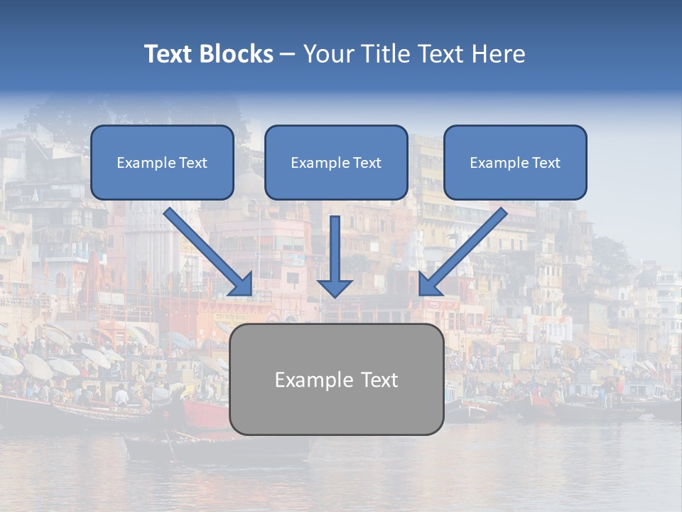 Boats And Reflection In Water At The Main Ghat In Varanasi On A Sunny Day PowerPoint Template