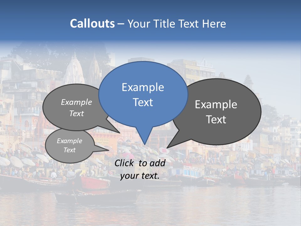 Boats And Reflection In Water At The Main Ghat In Varanasi On A Sunny Day PowerPoint Template