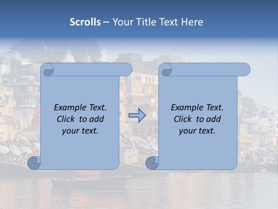 Boats And Reflection In Water At The Main Ghat In Varanasi On A Sunny Day PowerPoint Template
