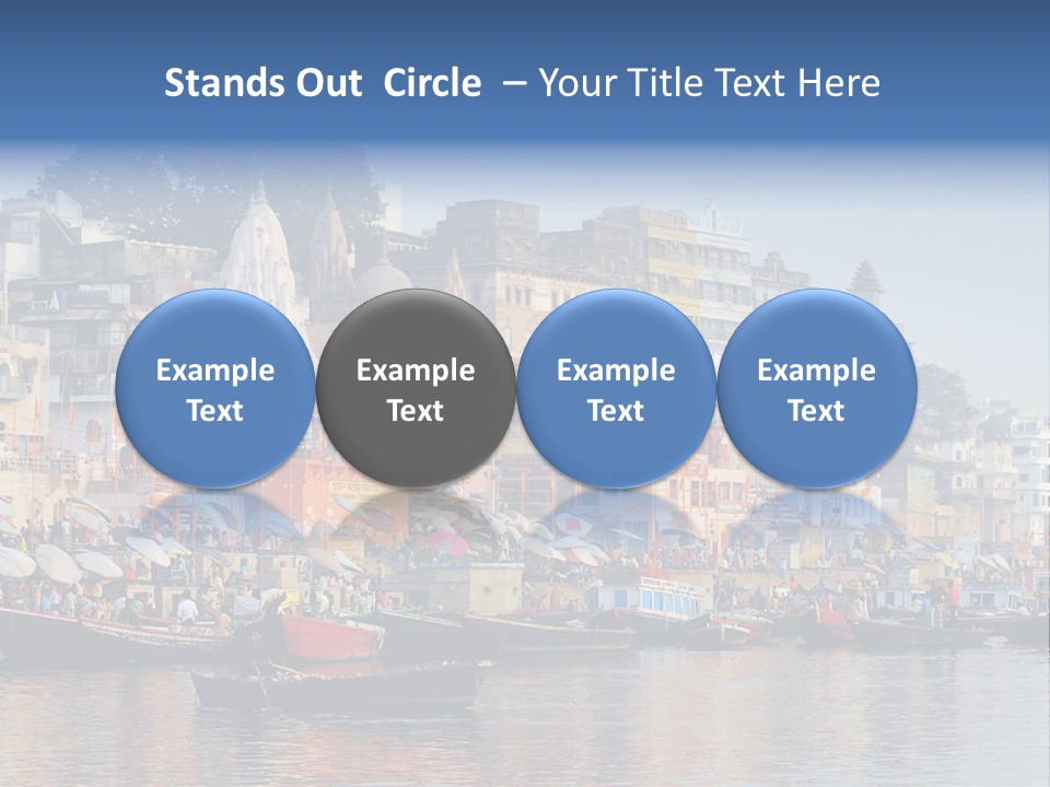 Boats And Reflection In Water At The Main Ghat In Varanasi On A Sunny Day PowerPoint Template