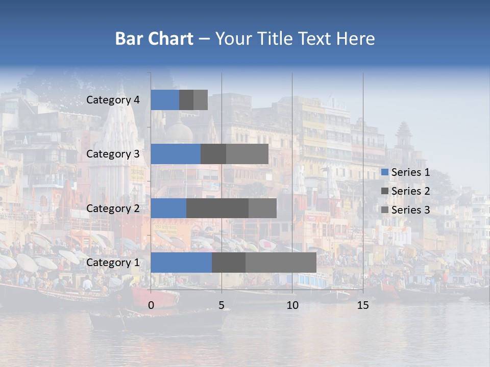 Boats And Reflection In Water At The Main Ghat In Varanasi On A Sunny Day PowerPoint Template