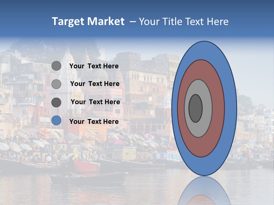 Boats And Reflection In Water At The Main Ghat In Varanasi On A Sunny Day PowerPoint Template