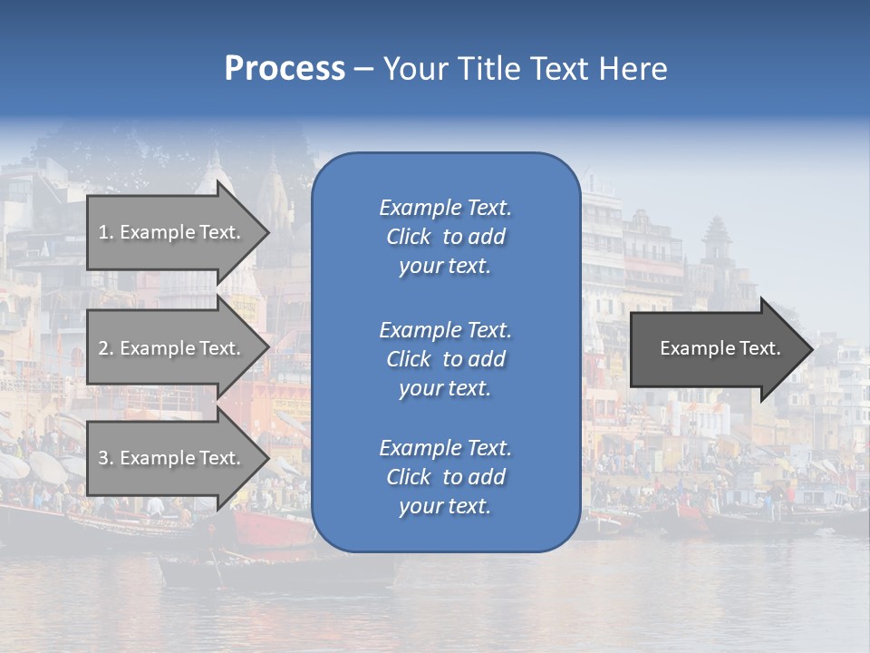Boats And Reflection In Water At The Main Ghat In Varanasi On A Sunny Day PowerPoint Template