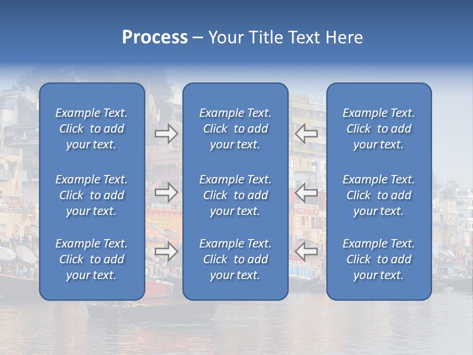 Boats And Reflection In Water At The Main Ghat In Varanasi On A Sunny Day PowerPoint Template