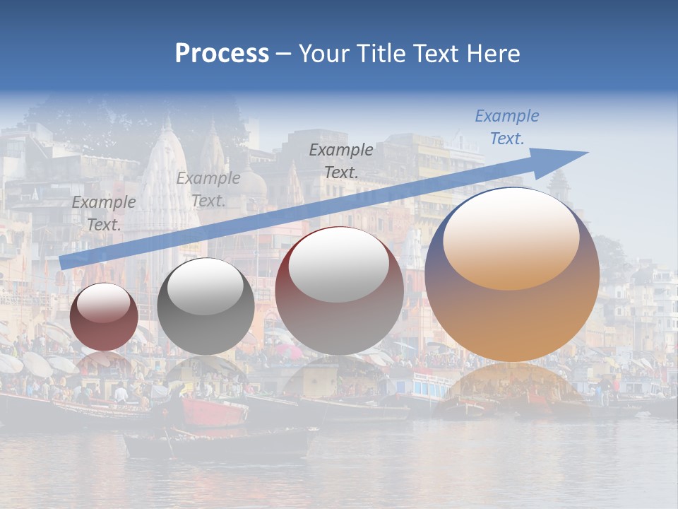 Boats And Reflection In Water At The Main Ghat In Varanasi On A Sunny Day PowerPoint Template