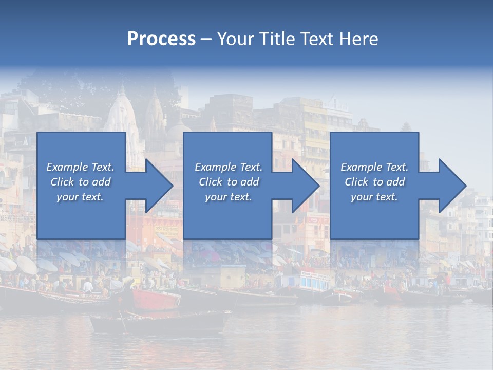 Boats And Reflection In Water At The Main Ghat In Varanasi On A Sunny Day PowerPoint Template