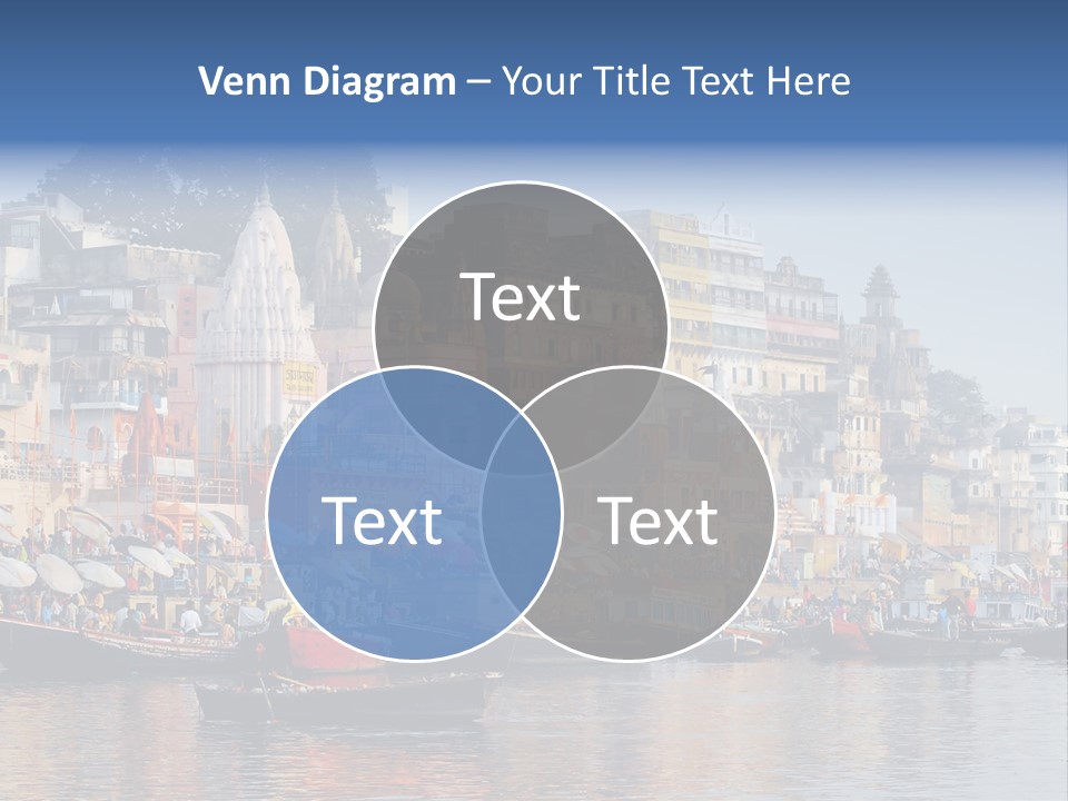 Boats And Reflection In Water At The Main Ghat In Varanasi On A Sunny Day PowerPoint Template