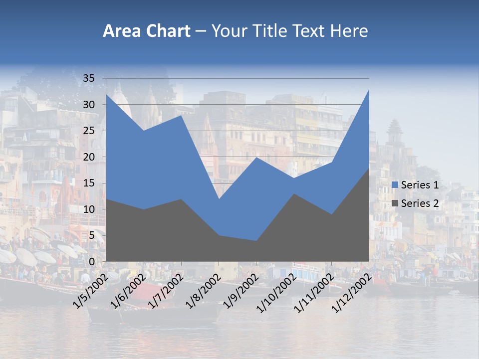 Boats And Reflection In Water At The Main Ghat In Varanasi On A Sunny Day PowerPoint Template