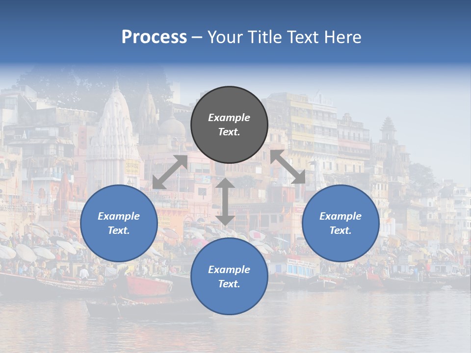 Boats And Reflection In Water At The Main Ghat In Varanasi On A Sunny Day PowerPoint Template