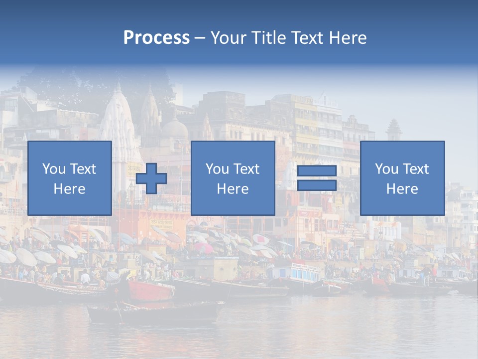 Boats And Reflection In Water At The Main Ghat In Varanasi On A Sunny Day PowerPoint Template