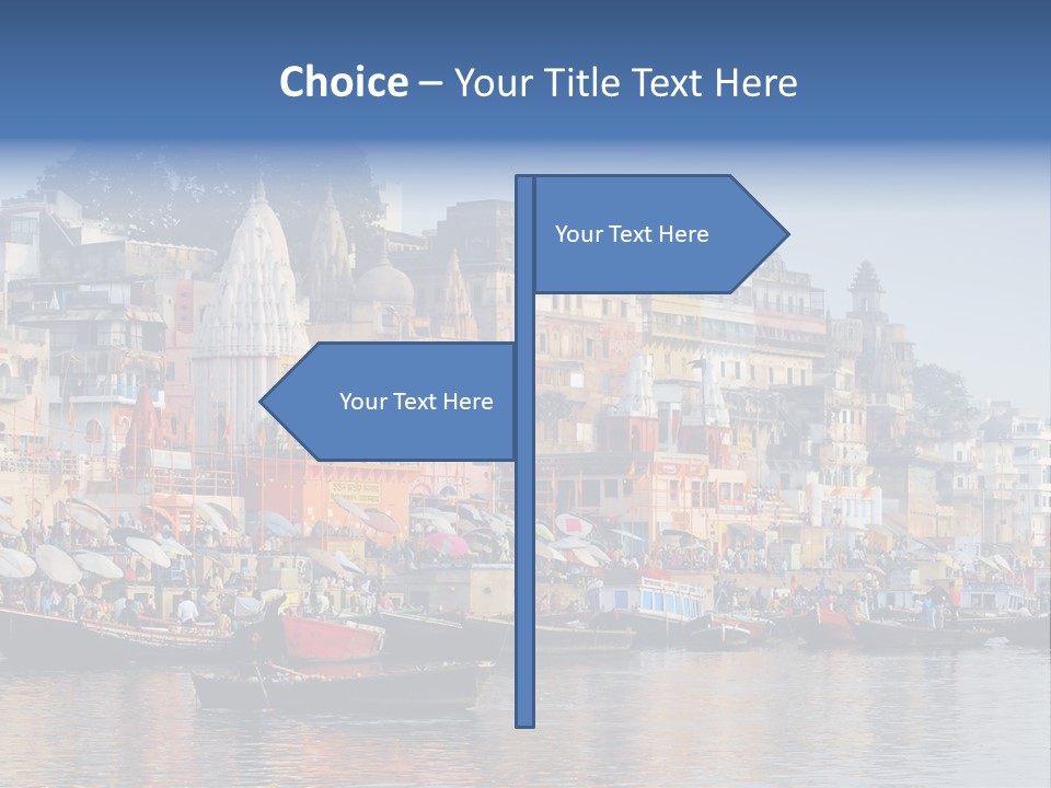 Boats And Reflection In Water At The Main Ghat In Varanasi On A Sunny Day PowerPoint Template