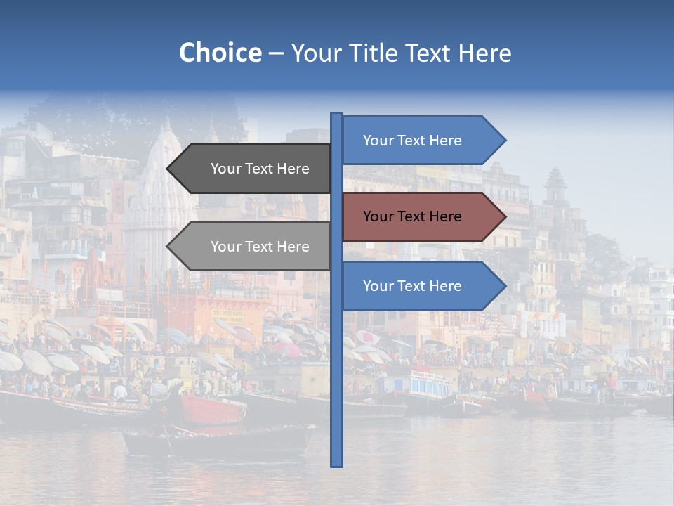 Boats And Reflection In Water At The Main Ghat In Varanasi On A Sunny Day PowerPoint Template